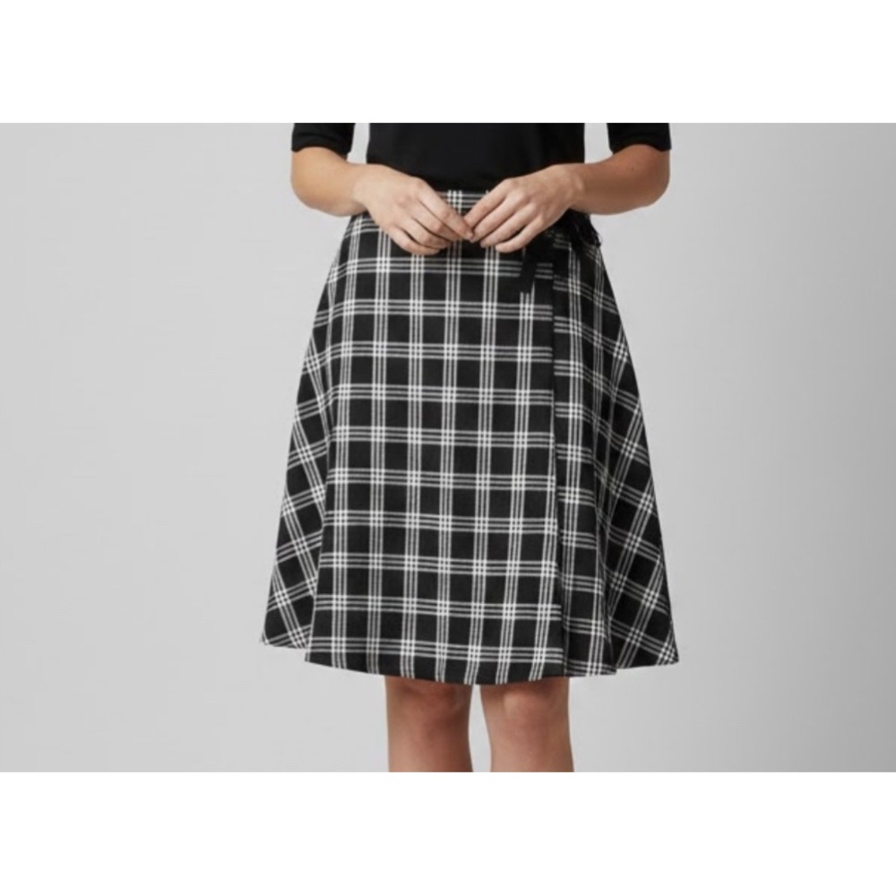 Tommy Hilfiger‎ Women Plaid A-Line Skirt Tie Waist Black White 12 VTG
